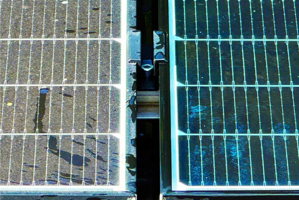 Differenza - Prima Dopo del lavaggio fotovoltaico Venezia, condominio Dolo - Elettricista BadoSante